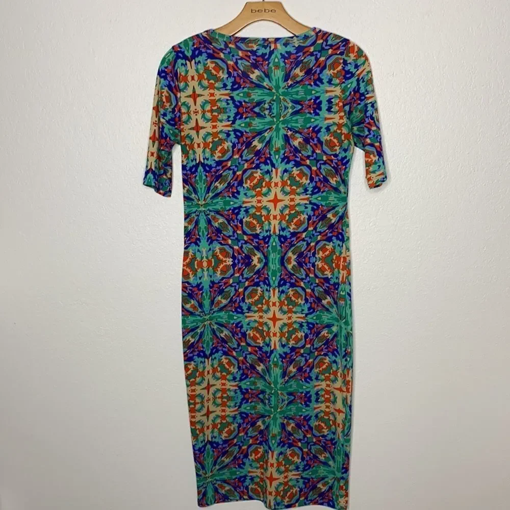 LulaRoe Midi Pencil Sheath Dress Multi Color Bold Geometric Print XS